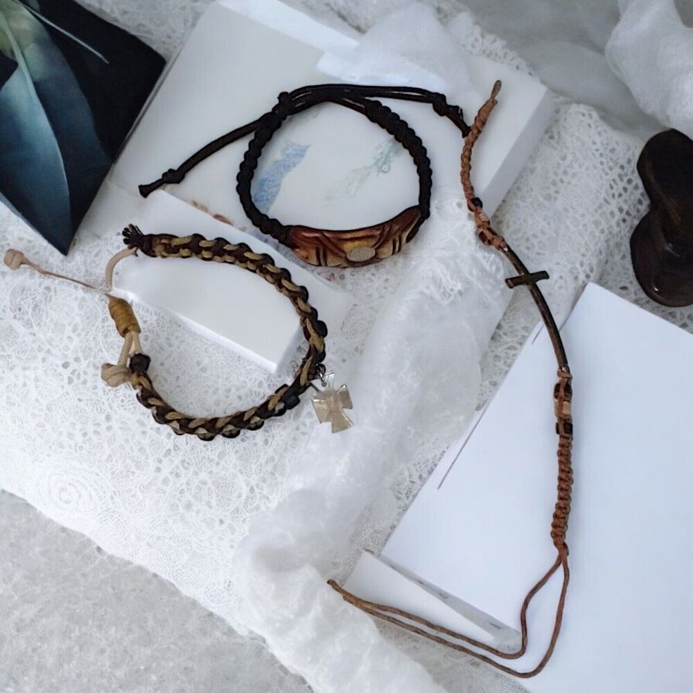 Lot of 3 Christian Faith Hope Love Cross Adult Bracelets Fob Braid Cord Bangle